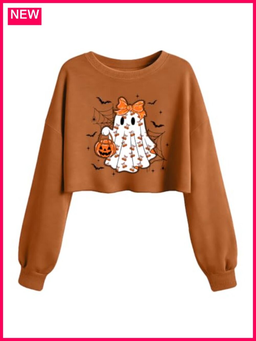 Women's Halloween Crop Sweatshirt Ghost Print Long Sleeve Pullover